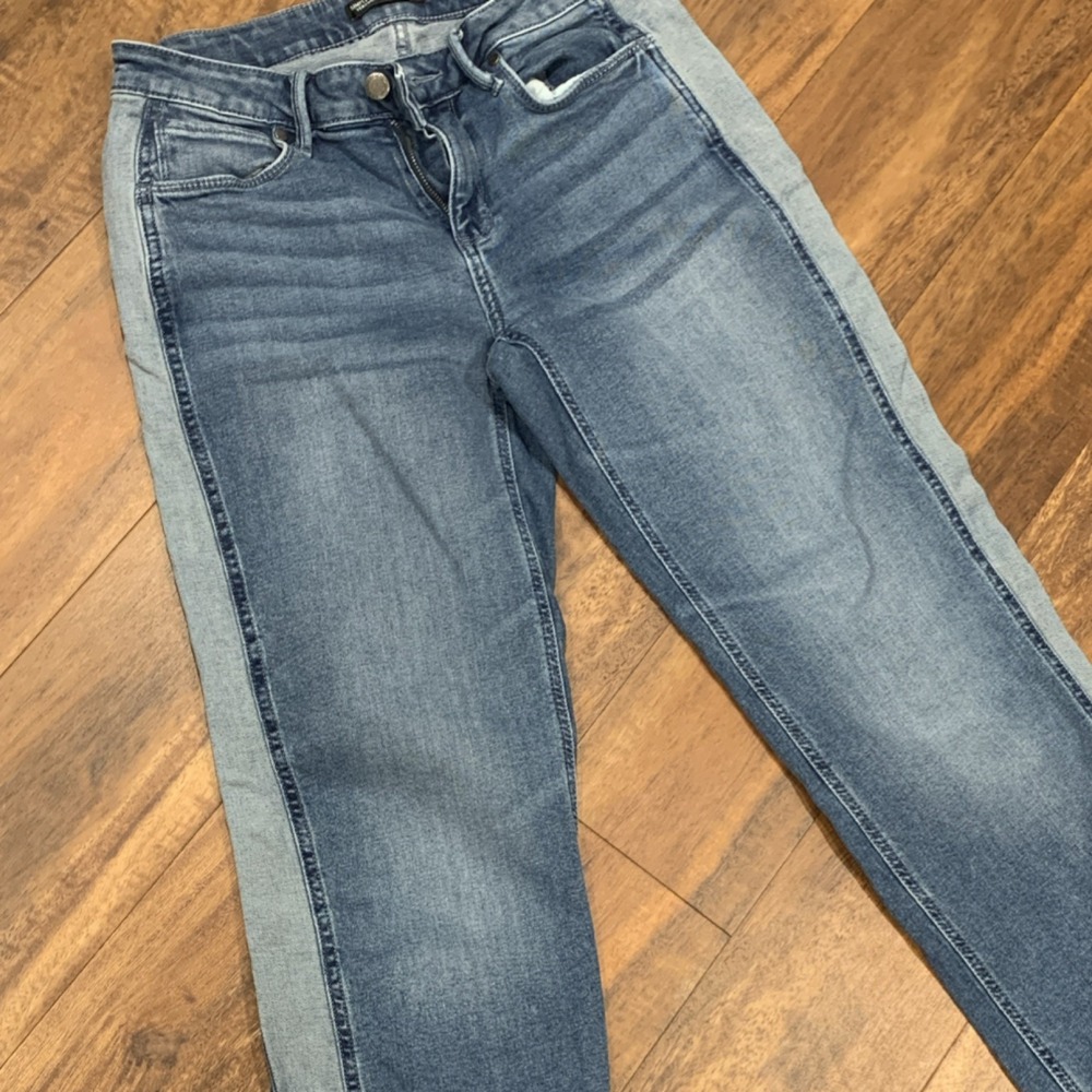 Simply Vera Vera Wang Mid Rise Straight Blue Denim Jeans Button Zip Stretch Sz 4
